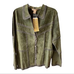 🆕 NWT Suede Essentials Olive Patchwork Jacket Size M